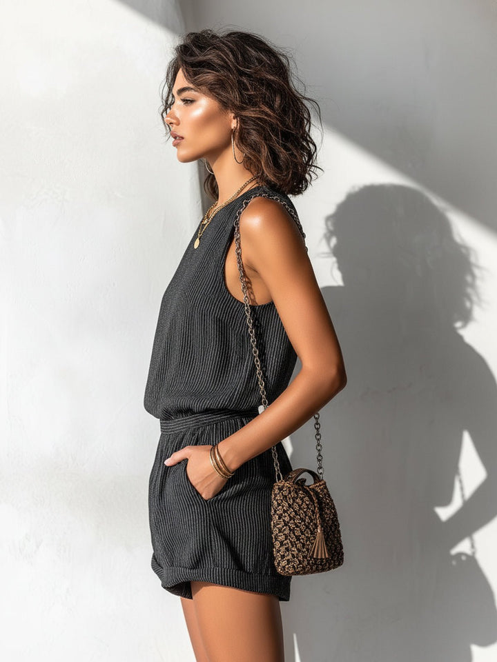 Comfortable & elegant women's sleeveless boat-neck romper, ideal for summer events & daily wear.