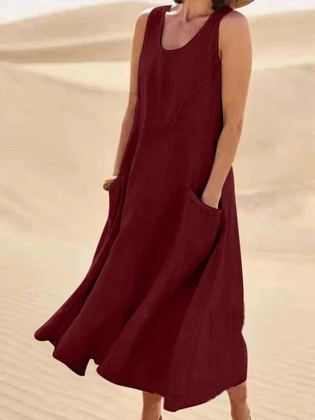 Women's sleeveless midi dress, perfect for summer. Flowy casual sundress with a relaxed fit.