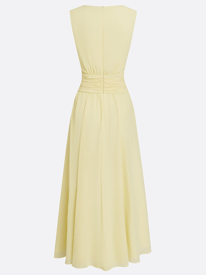 Women's A-line maxi with delicate ruching & sleeveless cut for special occasions.