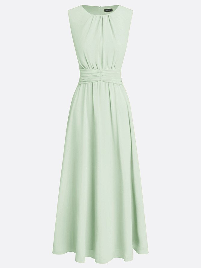 Stunning women's sleeveless ruched A-line maxi evening dress for formal gatherings.