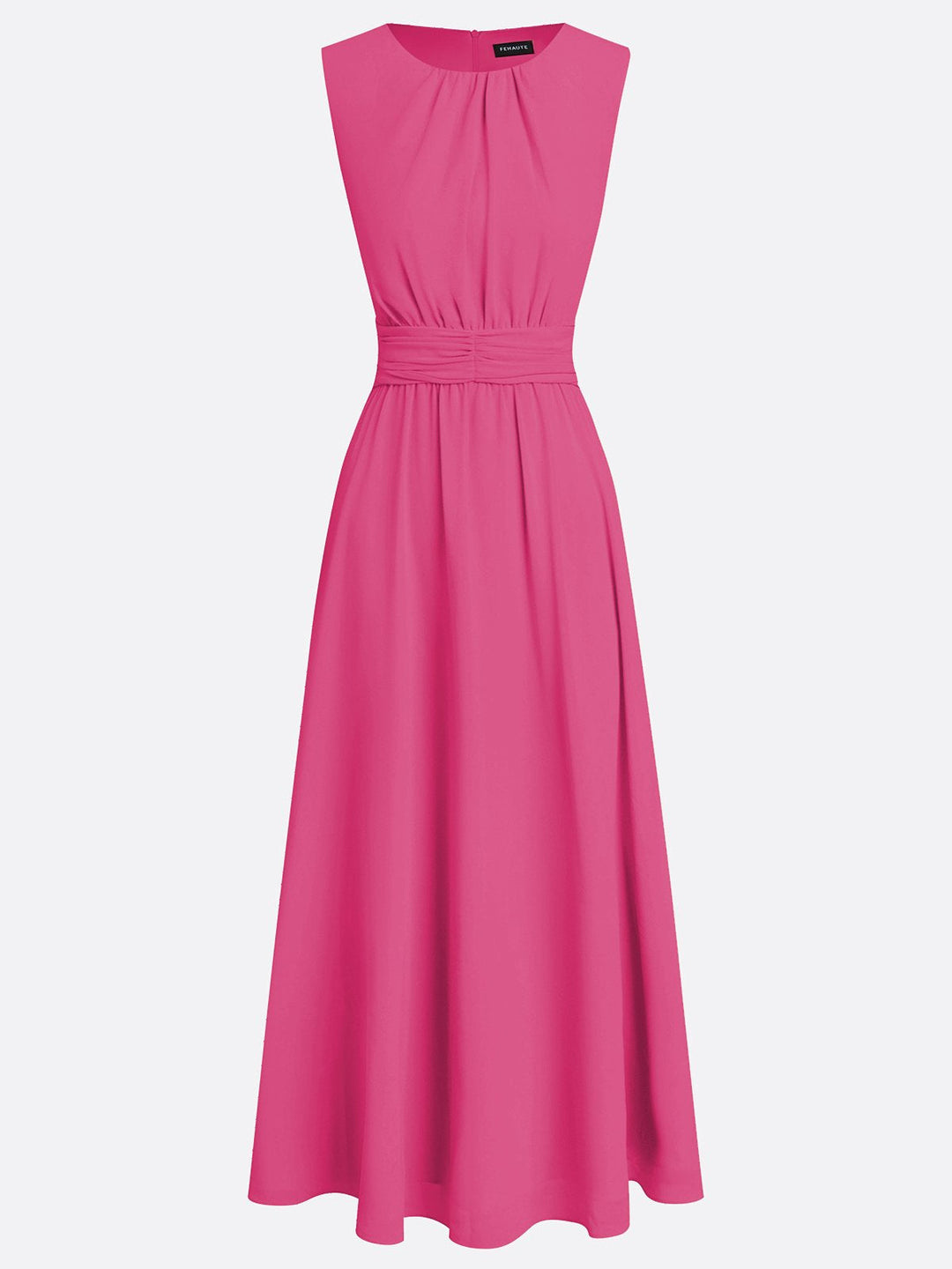 Boost your confidence in this stylish sleeveless ruched A-line maxi formal dress.