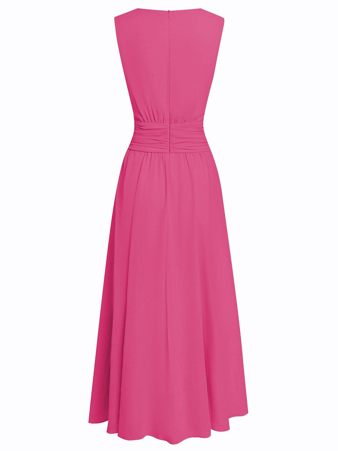 Feminine sleeveless ruched A-line maxi dress, enhancing your elegant silhouette.