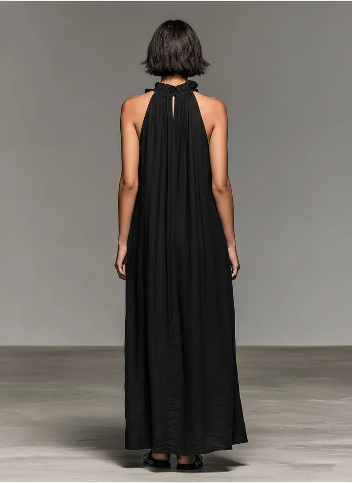 Elegant women's sleeveless ruffle maxi dress. Ideal for summer holidays, casual outings & warm weather fashion.