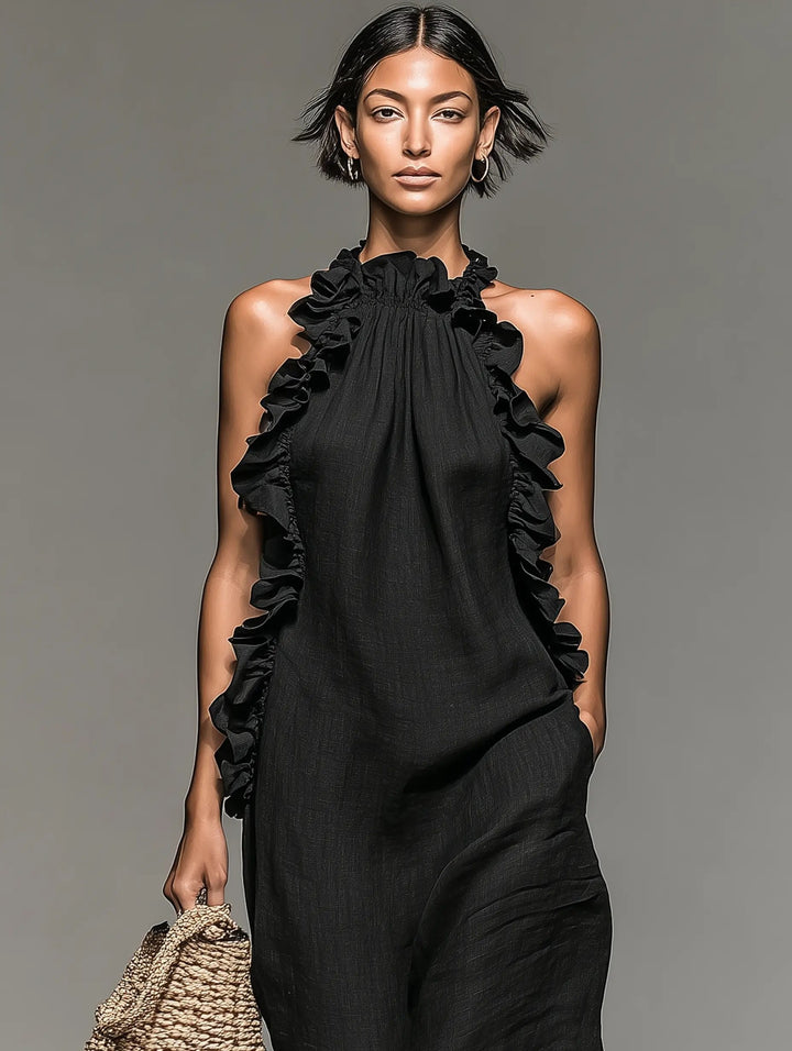 Beautiful women's sleeveless maxi dress with elegant ruffle details, a must-have for summer fashion.