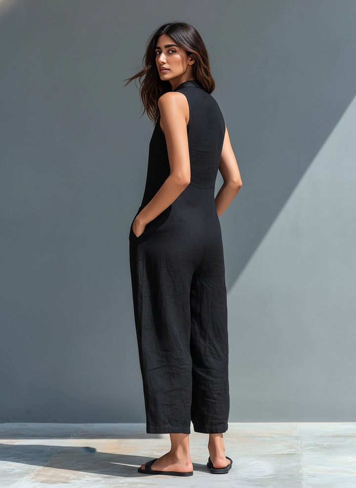 Comfortable women's sleeveless wide-leg jumpsuit. Effortless, relaxed fit, all-season casual & modern fashion.