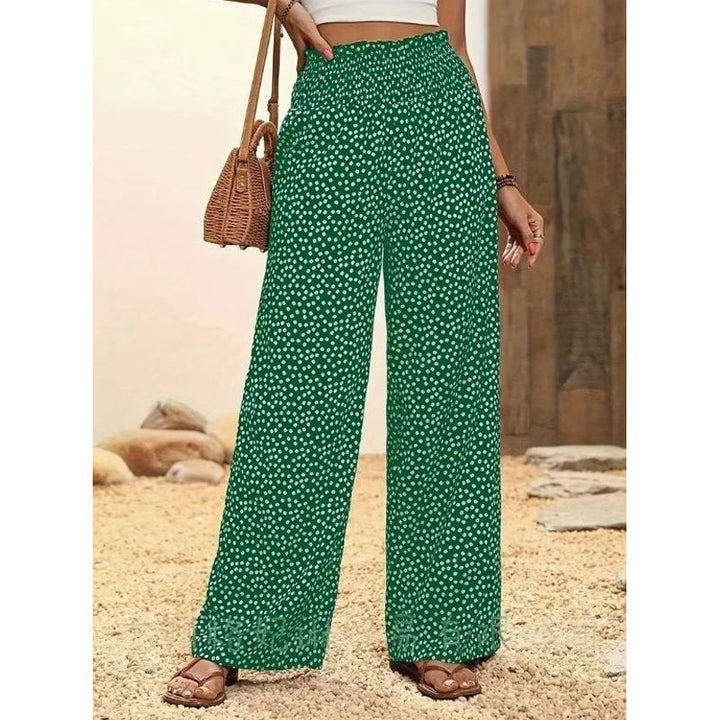 Stylish women's wide leg trousers with a smocked high waist, perfect for everyday wear.