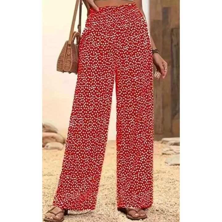 Essential women's flowy wide leg pants, designed with a comfortable smocked high waist.