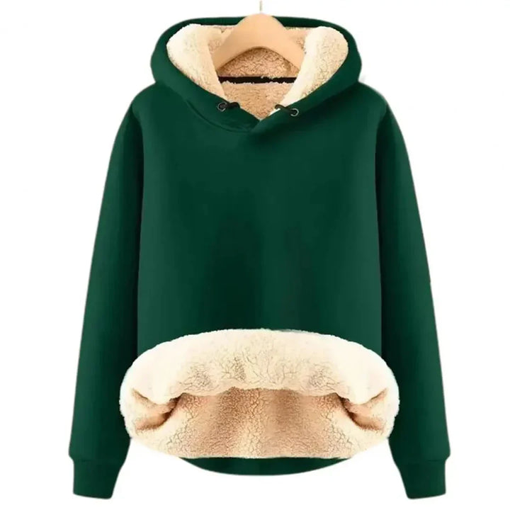 Cozy women's long sleeve hoodie with soft fleece lining. Perfect for warm winter comfort.