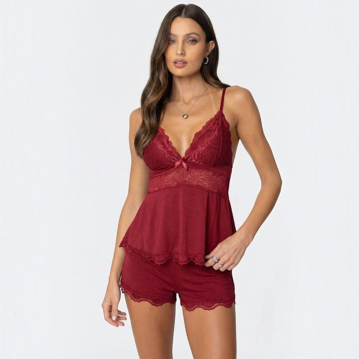 Soft women's lace cami & shorts sleepwear set with adjustable straps for ultimate comfort.