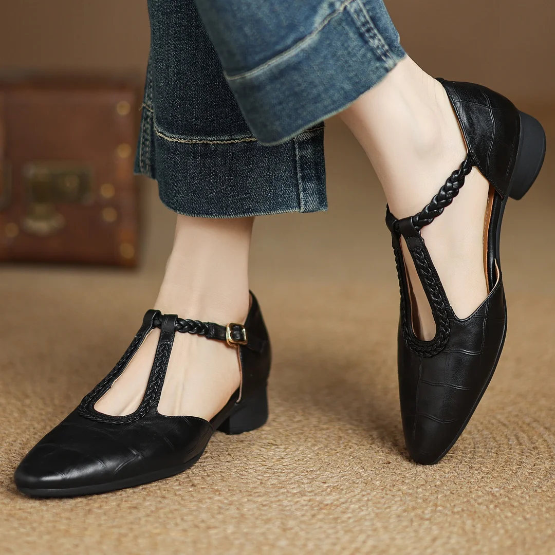 Comfortable & classic women's soft leather Mary Janes, perfect with a braided T-strap.