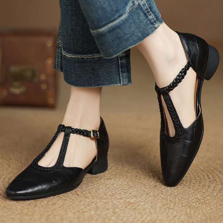Comfortable & classic women's soft leather Mary Janes, perfect with a braided T-strap.