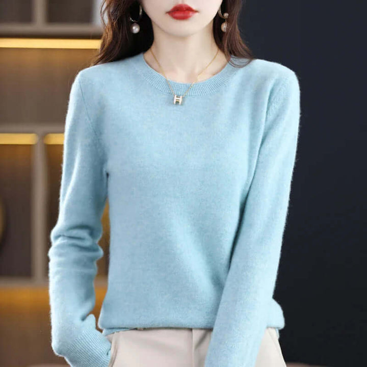 Cozy women's elegant pullover sweater in a warm, versatile fabric for winter.