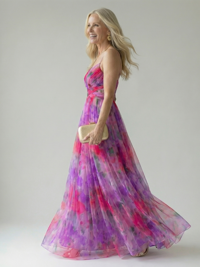Multi-color flowing maxi dress, women's soft wrap, perfect as a summer casual dress.