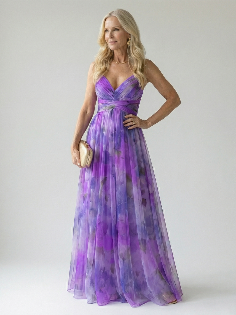 Elegant multi-color women's wrap maxi dress, sleeveless, comfortable & stylish.