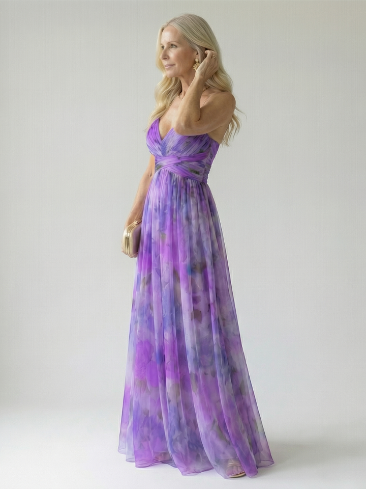 Women's soft multi-color wrap maxi dress for summer, casual & flowing design.