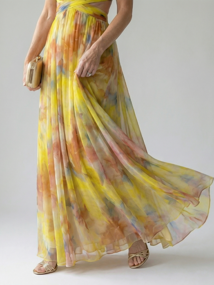 Vibrant multi-color casual maxi dress, women's soft wrap, ideal for summer.