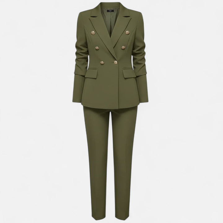 Women's solid color tailored two-piece suit set for business, professional office wear, and formal events.