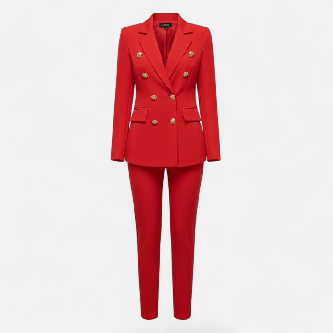 Solid color tailored women's suit set, a professional jacket and pants combo for elegant business attire.