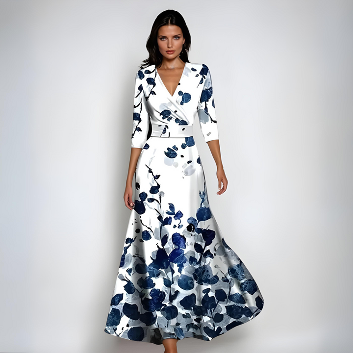 Chic women's long sleeve floral print dress, ideal for parties & special occasions. Elegant maxi style.