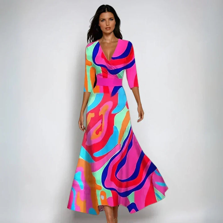 Stylish women's floral print maxi dress with long sleeves, perfect for elegant parties & special occasions.