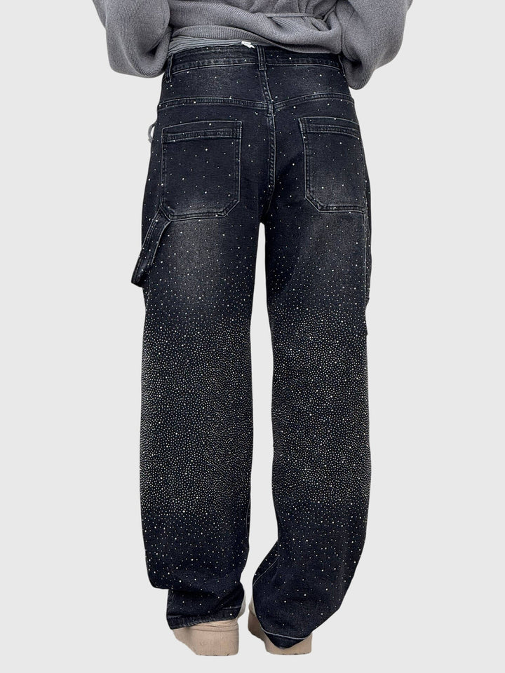 Elegant women's wide-leg pants, featuring a unique sparkle diamond pattern for a sophisticated look.