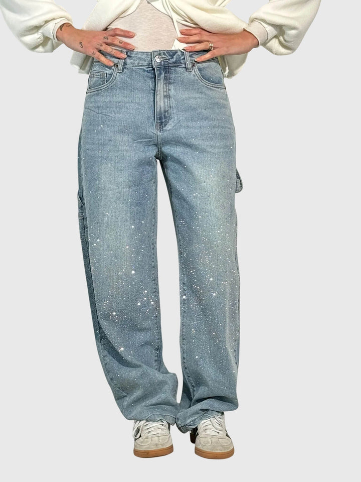 Comfortable high-rise wide-leg pants for women, featuring a stunning sparkle diamond design.