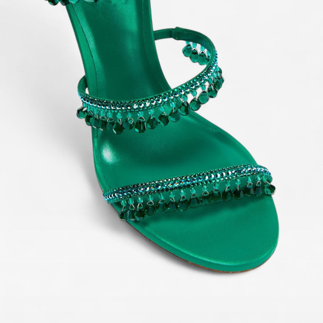Women's sparkling crystal strappy high heels, elegant evening shoes & party sandals.