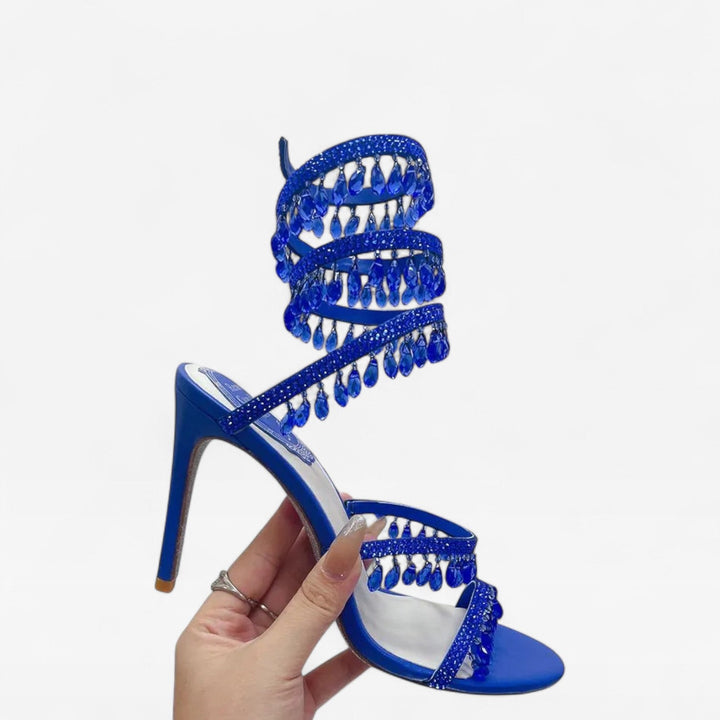 Dazzling crystal strappy high heels for women, glamorous formal evening and party footwear.