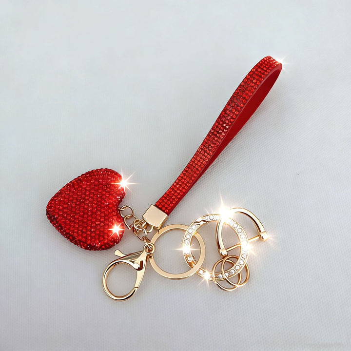 Women's sparkling heart rhinestone keychain for bags & keys. A decorative accessory & gift.