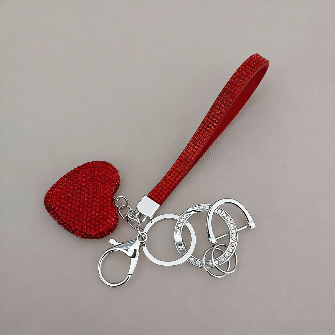 Elegant women's heart rhinestone bag charm. Glittering accessory & gift for keys & handbags.