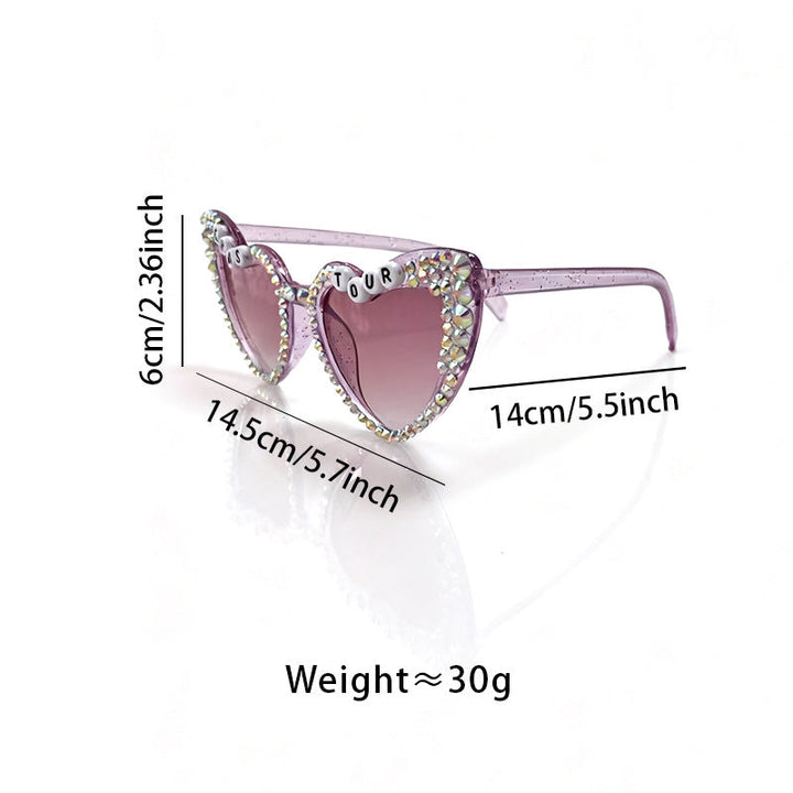 Glamorous heart glasses with sparkling rhinestones, ideal for women's fashion & party accessories. UV400 eye protection.