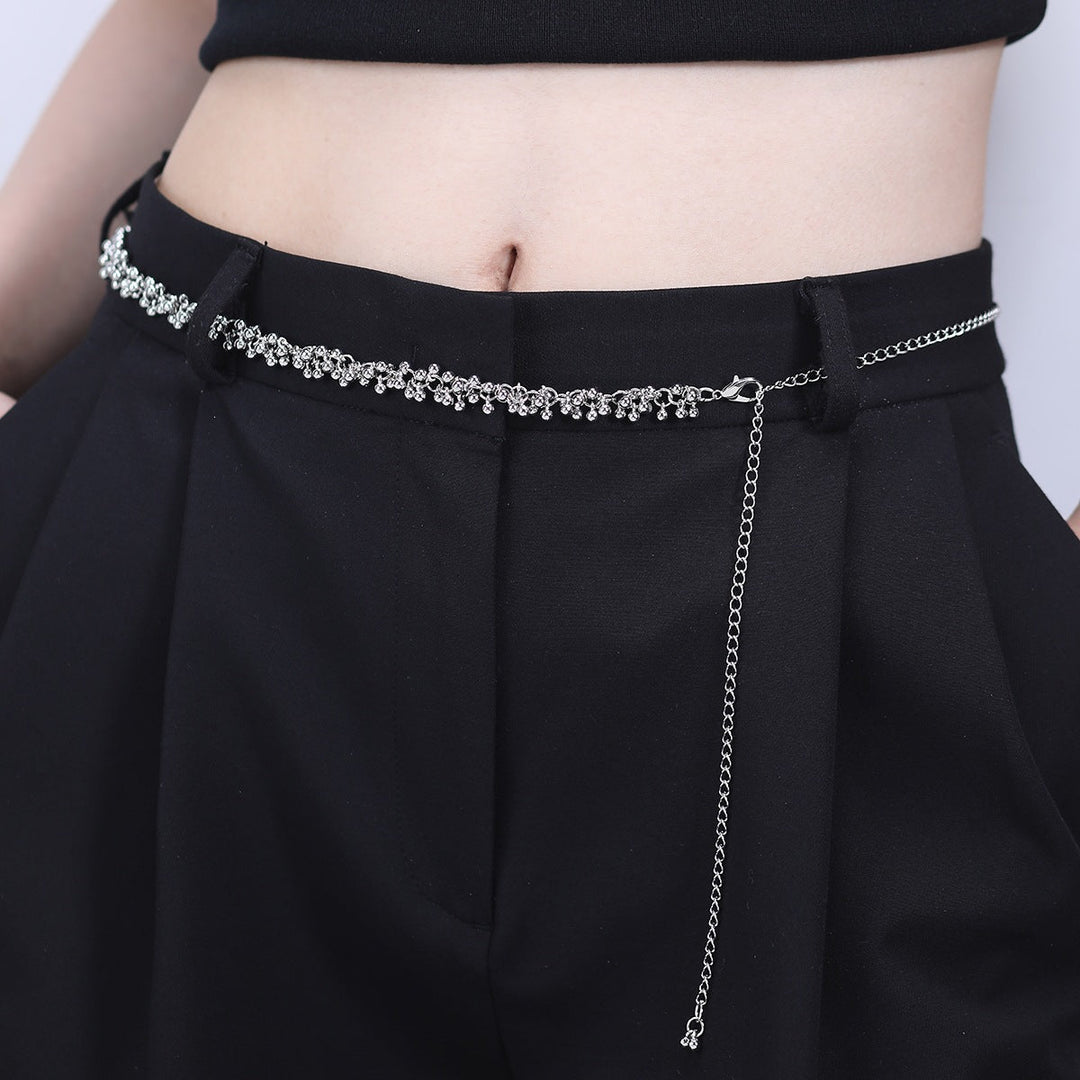 Adjustable women's waist belt with sparkling rhinestones, perfect for dresses & enhancing outfits.