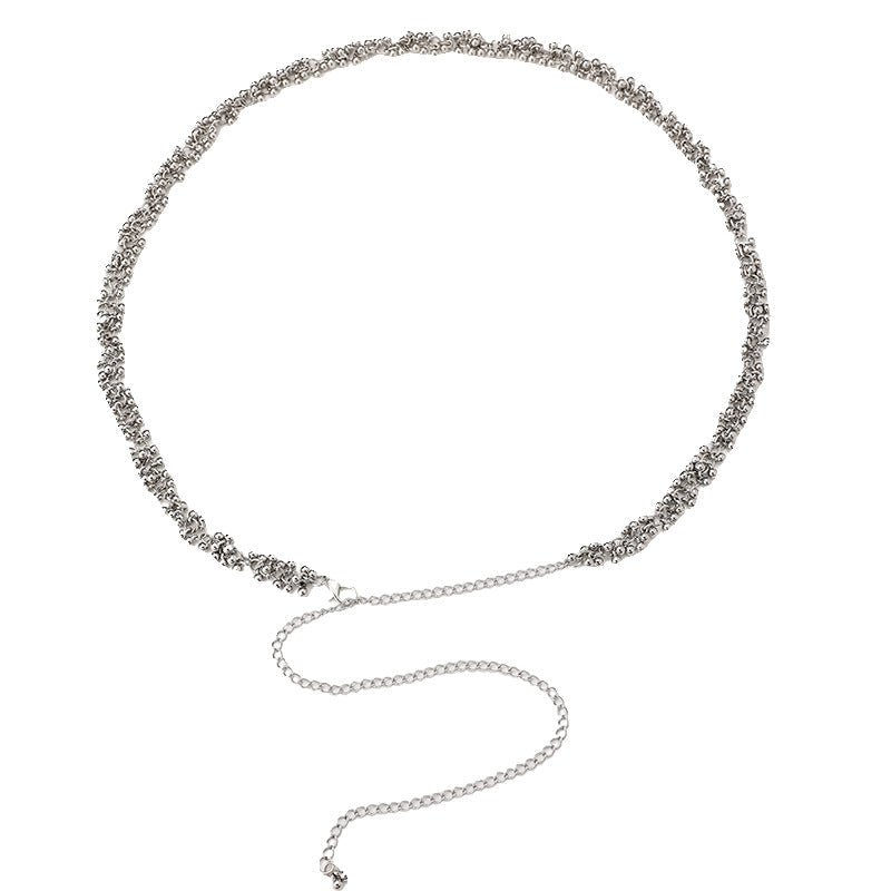 Elegant women's rhinestone chain belt, sparkling design, adjustable for waist, a versatile fashion piece.