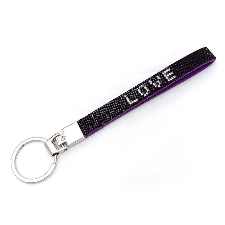 Chic love design rhinestone keychain charm, a versatile women's accessory for keys, bags, or purses.