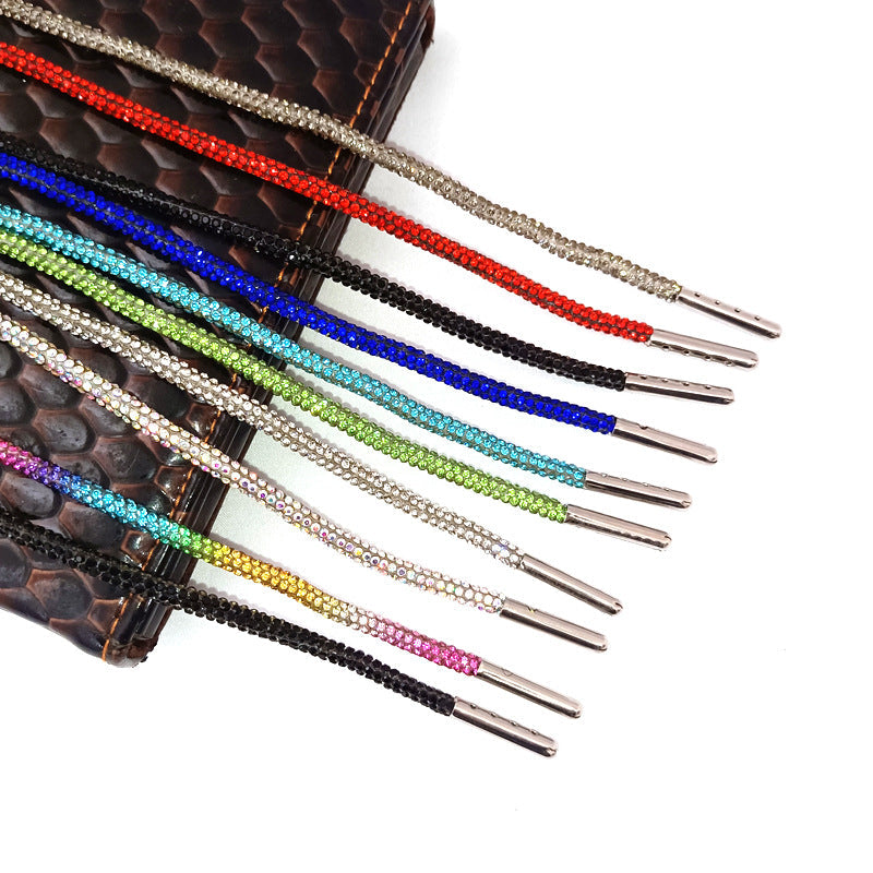 Glamorous glitter rhinestone shoe laces for women's custom footwear, adding dazzling bling & fashion.