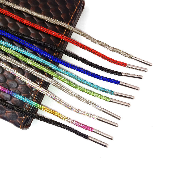 Glamorous glitter rhinestone shoe laces for women's custom footwear, adding dazzling bling & fashion.