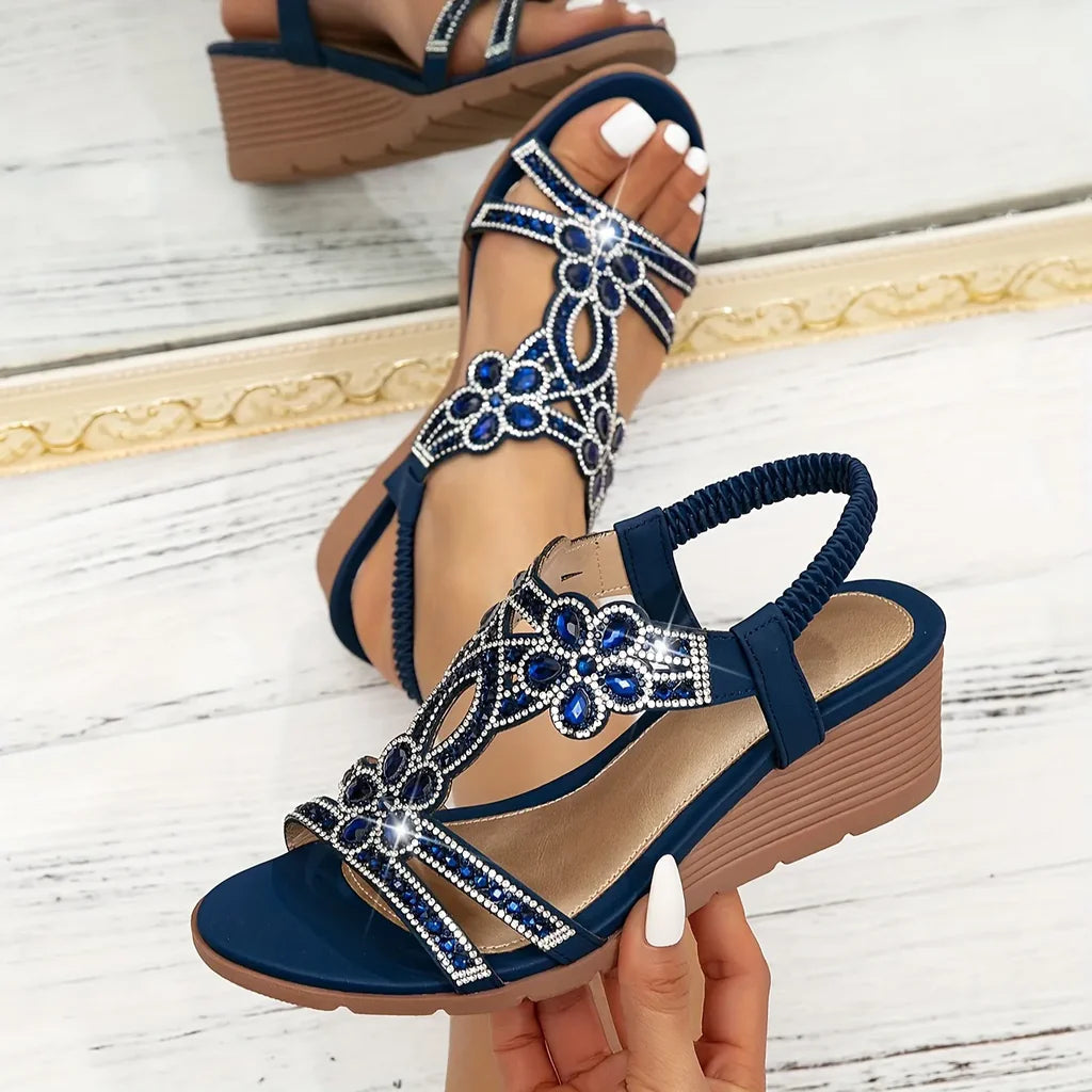 Women's sparkling wedge sandals for comfort & elegance. Perfect open-toe slip-ons for summer parties & vacation.