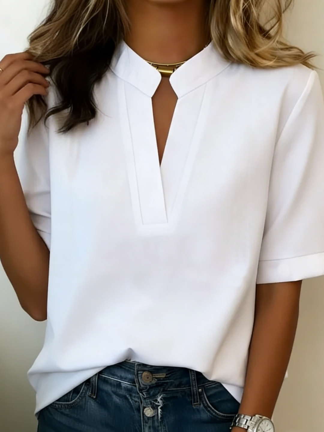 Chic women's casual split neckline blouse, perfect for spring, summer, and everyday wear.