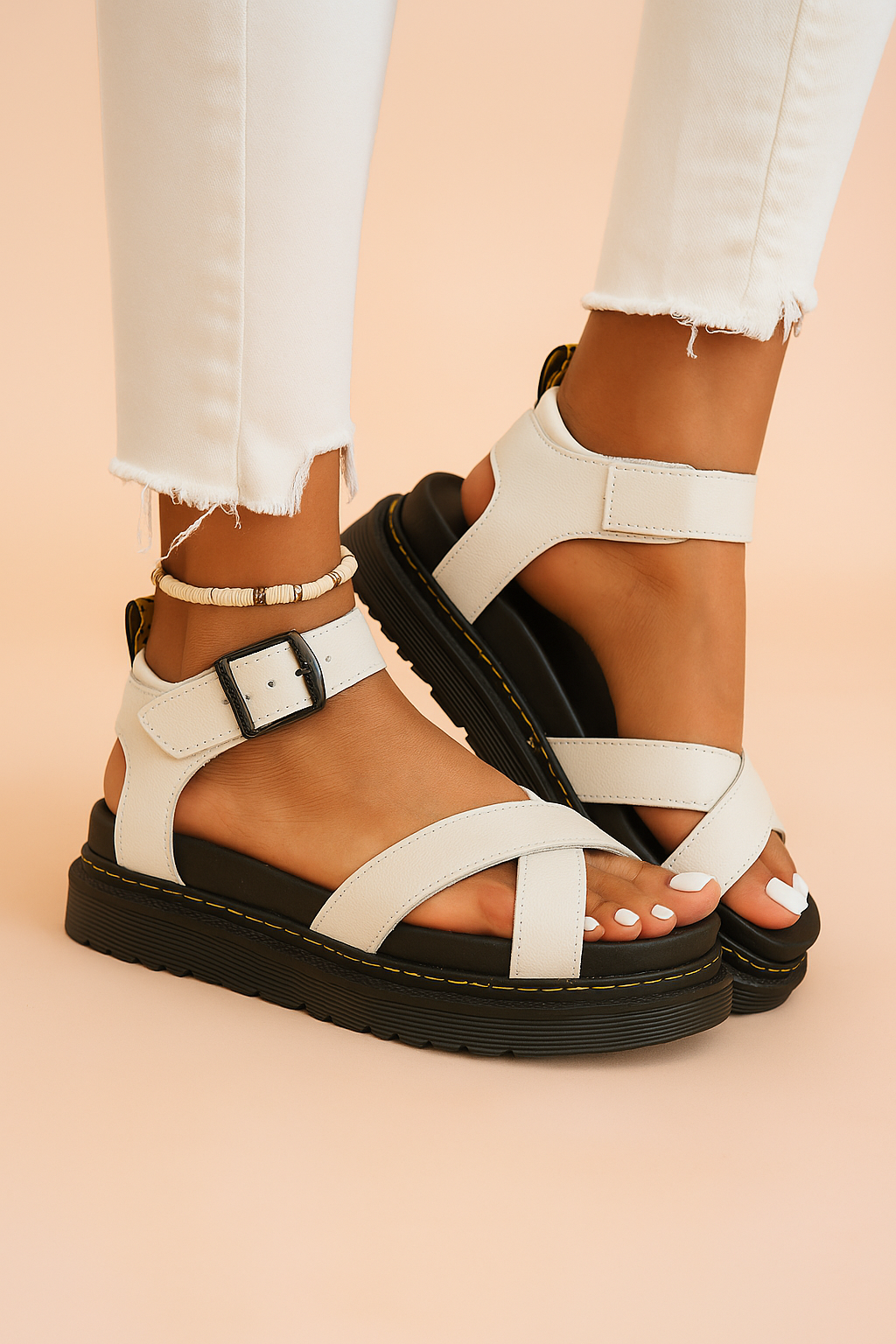 Women's sporty strappy platform sandals in black, perfect for casual summer wear & comfort with buckle detail.