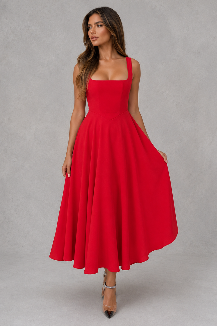 Comfortable women's sleeveless midi dress, square neck design, perfect for warm weather and effortless style.