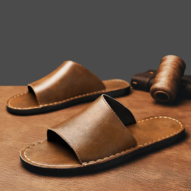 Casual women's flat open-toe sandals with decorative stitching for summer style and comfort.