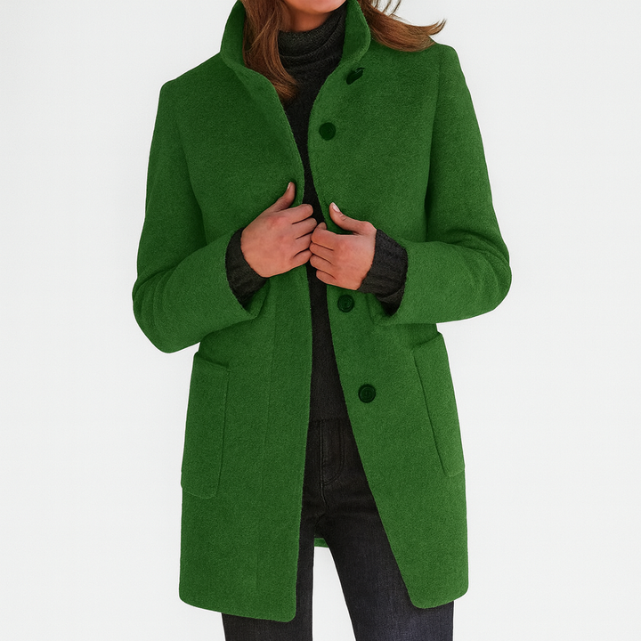 Stylish straight cut women's coat, mid-length with button front & elegant design, perfect for everyday wear.