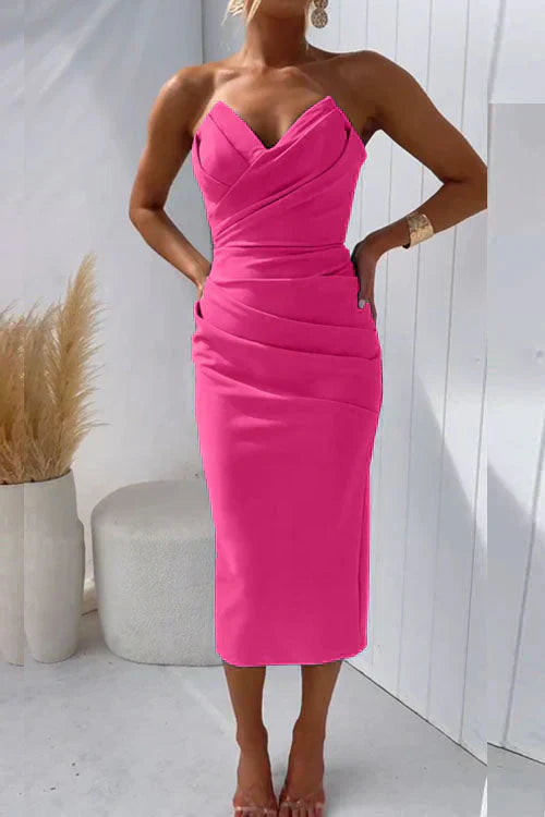 Strapless bodycon midi dress for women, a sleek and elegant choice for special occasions.