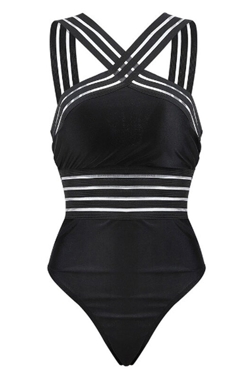 Women's one-piece strappy monokini, elegant design with waist sculpt and removable cups.