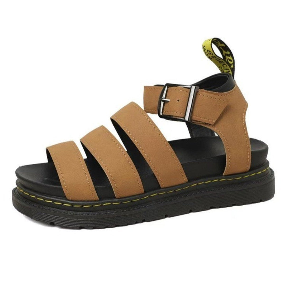 Elegant women's platform sandals featuring multiple straps and a secure buckle, great for casual wear.