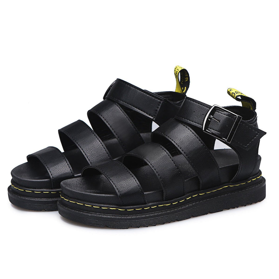 Women's fashionable strappy platform sandals with a comfortable sole and buckle design.