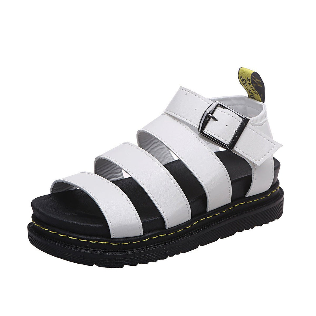 Stylish women's platform sandals, strappy design with ankle buckle, comfortable chunky sole.