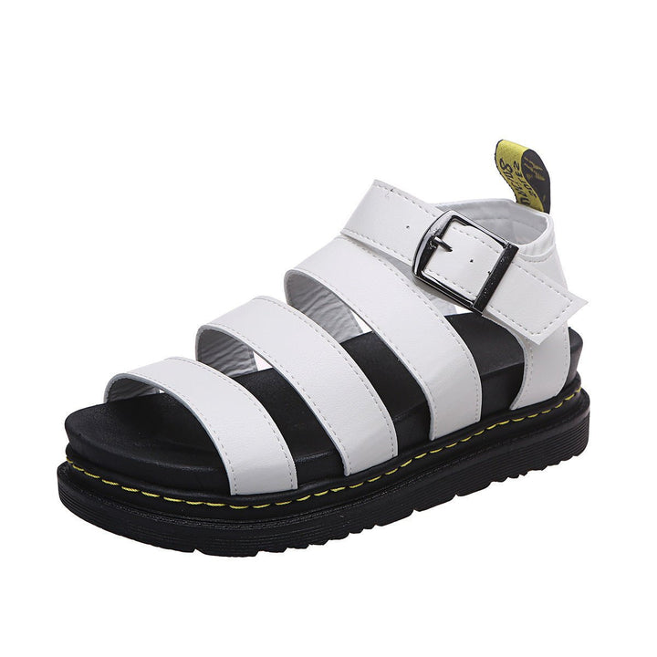 Stylish women's platform sandals, strappy design with ankle buckle, comfortable chunky sole.