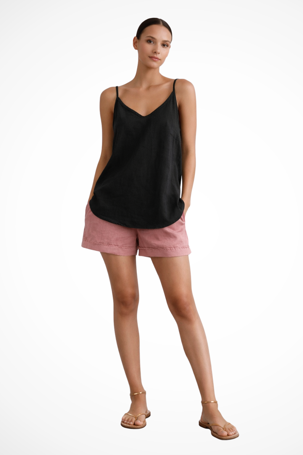 Chic women's V-neck strappy cami top, lightweight and comfortable, great for summer fashion & casual outings.