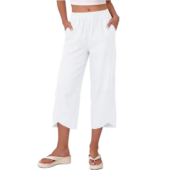 Women's stretchable wide leg capri trousers, perfect for comfortable casual summer wear.